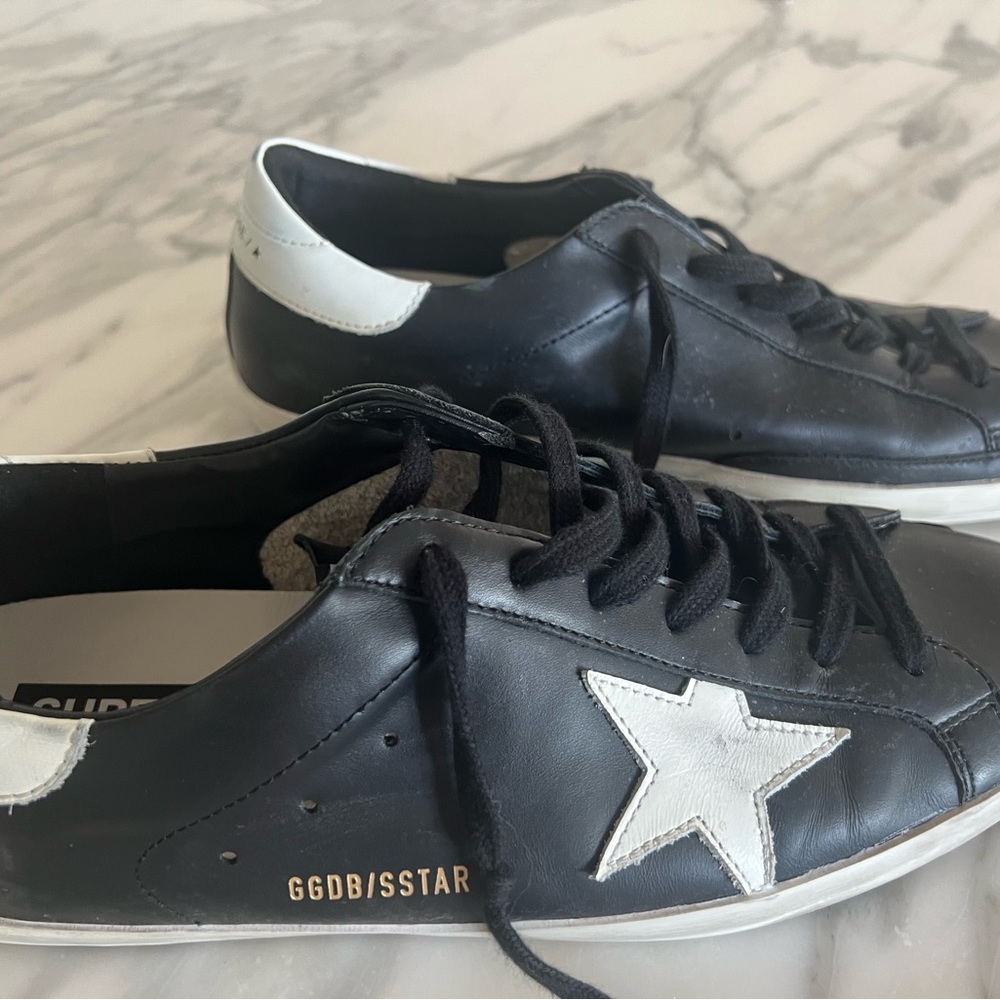Men’s Golden Goose Super-Star in black with white star- worn 4 times. Size 45